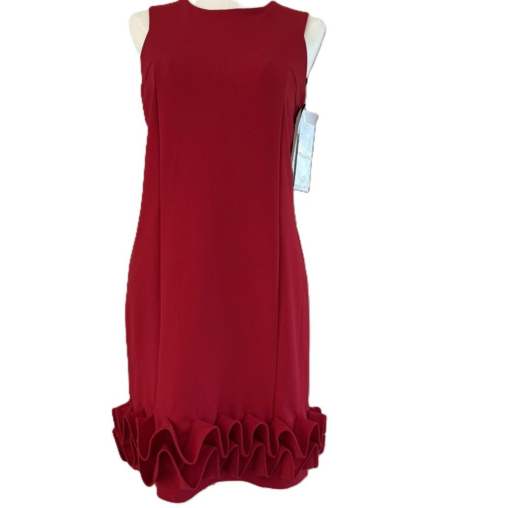 NINA LEONARD | NWT Sleeveless Red Ruffle Hem Dress Sz Small